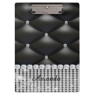 silver glitter black monogram clipboard