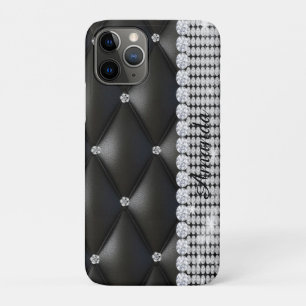 Silver glitter black monogram iPhone / iPad case