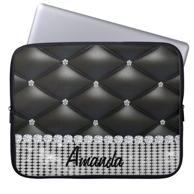  silver glitter black monogram laptop case (Front)