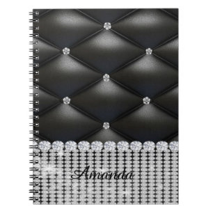 silver glitter black  monogram  notebook