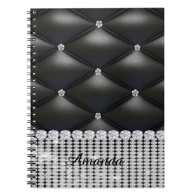 silver glitter black  monogram  notebook (Front)