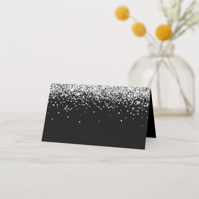 Silver Glitter Black Place Card (Front)