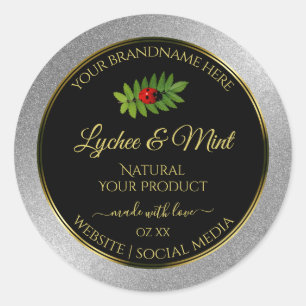Silver Glitter Black Product Labels Ladybug Leaf
