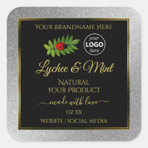Silver Glitter Black Product Labels Ladybug Logo