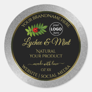 Silver Glitter Black Product Labels Ladybug Logo