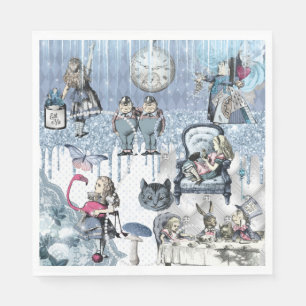 Silver Glitter Blue Ice Alice in Wonderland Napkin