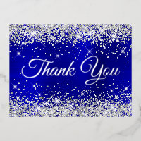 Silver Glitter Blue Ombre 21st Birthday Thank You