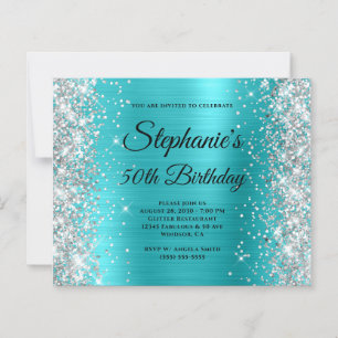 Silver Glitter Blue Turquoise Foil 50th Birthday