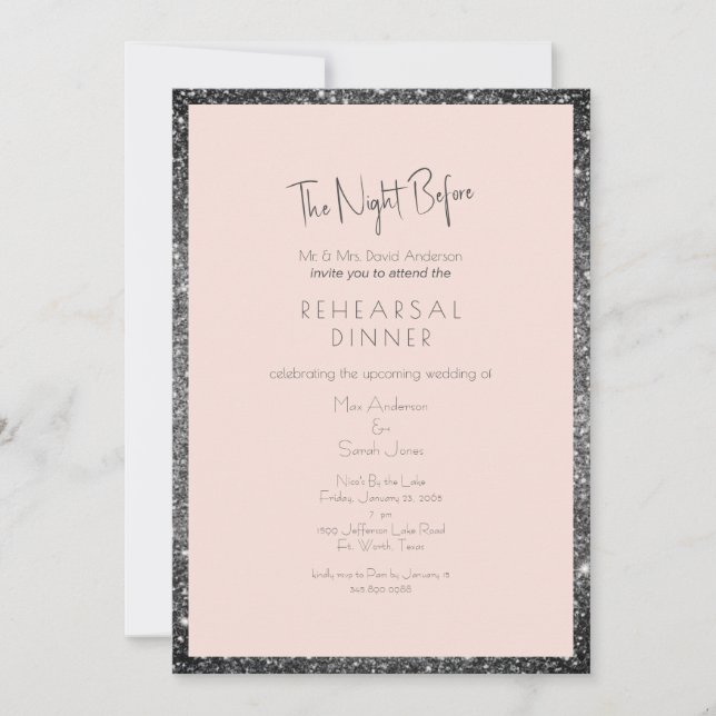 Silver Glitter Blush Dazzling The Night Before II Invitation (Front)
