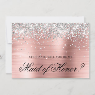 Silver Glitter Blush Foil Maid of Honour Proposal Invitation