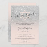 Silver glitter blush pink girly bat mitzvah invitation<br><div class="desc">Silver glitter pastel blush pink script calligraphy typography Bat Mitzvah party invitation .Perfect for a modern elegant party. Add your Hebrew Name.</div>