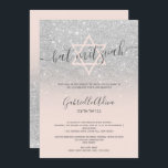Silver glitter blush pink girly bat mitzvah invitation<br><div class="desc">Silver glitter pastel blush pink script calligraphy typography Bat Mitzvah party invitation .Perfect for a modern elegant party. Add your Hebrew Name.</div>