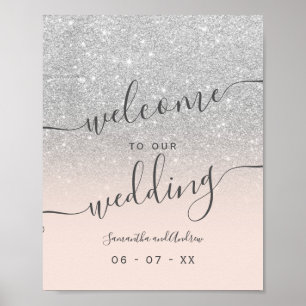 Silver glitter blush pink script welcome poster