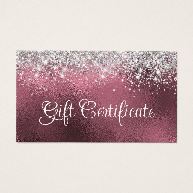 Silver Glitter Blush Rose Foil Gift Certificate (Front)