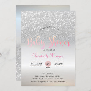 Silver Glitter Bokeh Baby Shower Invitation