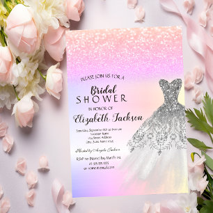 Silver Glitter Bokeh Dress Ombre Bridal Shower Invitation