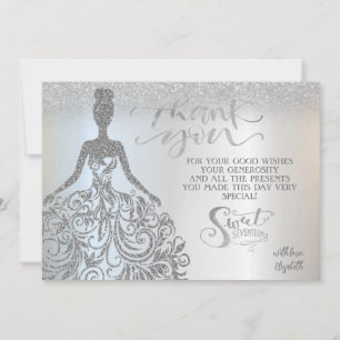 Silver Glitter Bokeh Ombre, Dress Sweet Seventeen Thank You Card