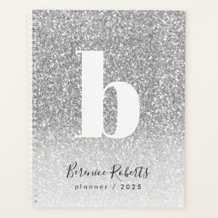 Silver Glitter Bold Typography Monogram Annual Planner