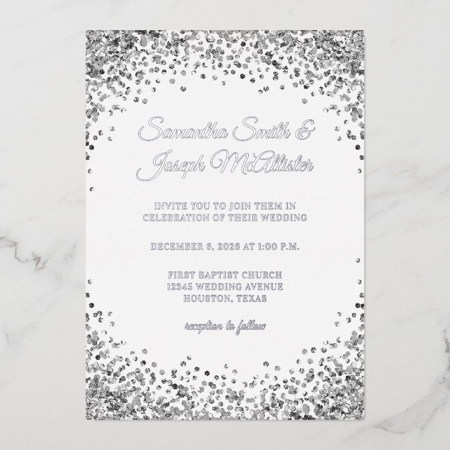 Silver Glitter Border Black Wedding (Front)