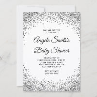 Silver Glitter Border White Baby Shower