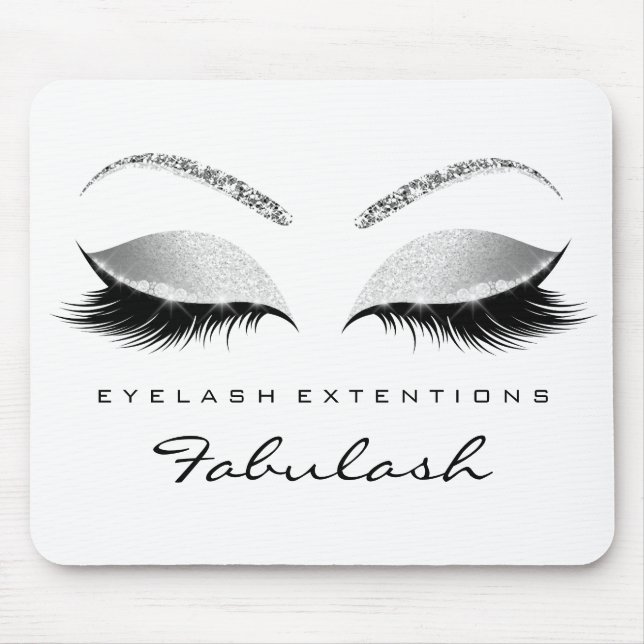 Silver Glitter Branding Beauty Grey White Lashes Mouse Pad (Front)