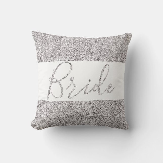 Silver Glitter Bride Elegant Wedding Cushion (Front)