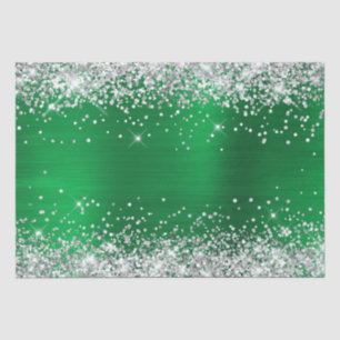 Silver Glitter Bright Green Ombre Foil Tissue Paper