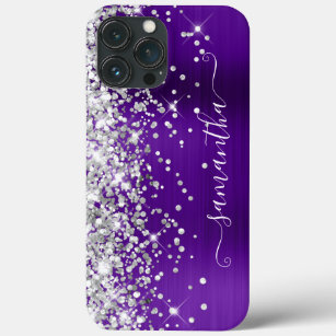 Silver Glitter Bright Purple Girly Signature iPhone 13 Pro Max Case