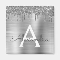 Silver Glitter Brushed Metal Monogram Name