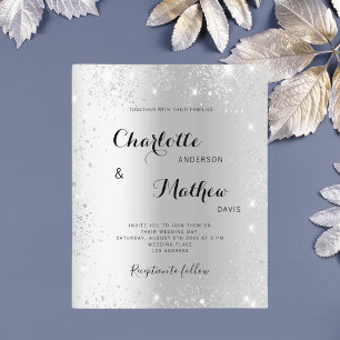 Silver glitter budget wedding invitation