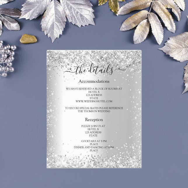 Silver glitter budget wedding program details flyer (Creator Uploaded)