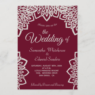 Silver Glitter Burgundy Elegant Wedding Invitation