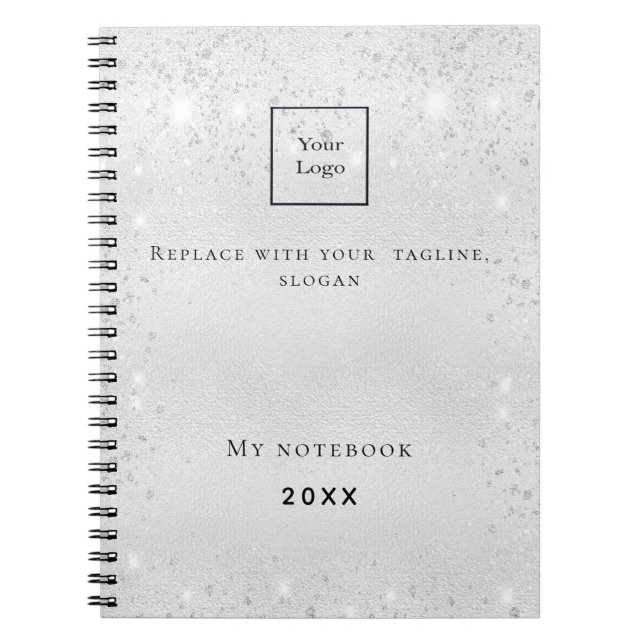 Silver glitter business logo promotional notebook (Front)