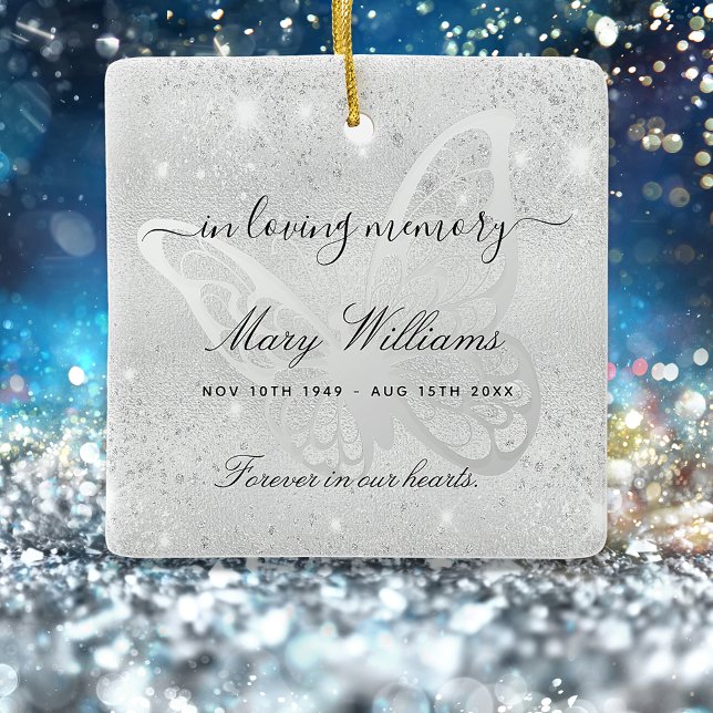 Silver glitter butterfly memorial ceramic ornament (Creator Uploaded)