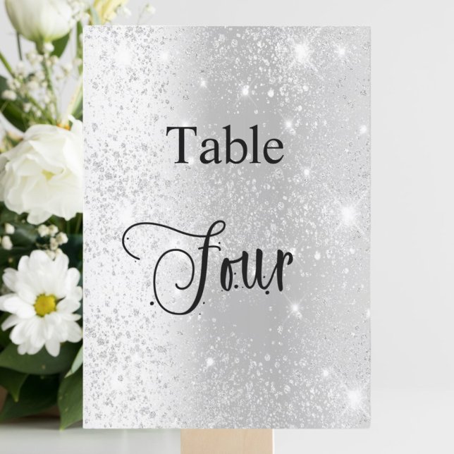 Silver glitter calligraphy table four 4 card (Creator Uploaded)