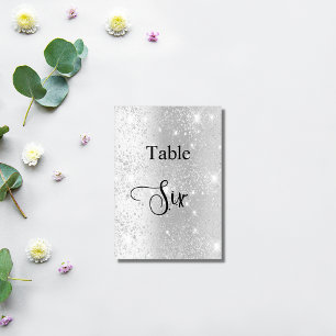 Silver glitter calligraphy table six 6 table number