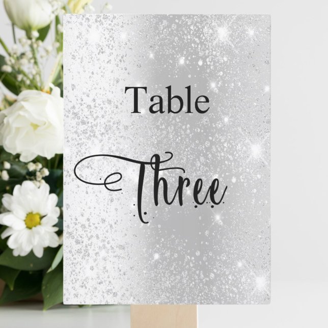 Silver glitter calligraphy table three 3 card (Creator Uploaded)