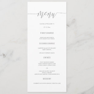 Silver Glitter Calligraphy Wedding Menu Cards