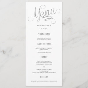 Silver Glitter Calligraphy Wedding Menu Cards