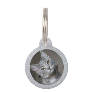 Silver Glitter Cat Kitten Pet Owners Photo Pet Tag