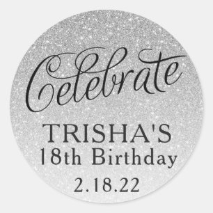 Silver Glitter Celebrate Classic Round Sticker