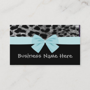 Silver  Glitter Cheetah With Bow Business Card