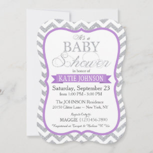 Silver Glitter Chevron Baby Shower Invitation Card