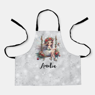Silver Glitter Christmas Fairy Custom Apron 