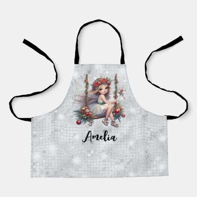Silver Glitter Christmas Fairy Custom Apron  (Front)