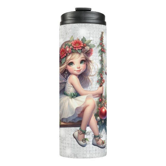 Silver Glitter Christmas Fairy Custom Name  Thermal Tumbler (Front)
