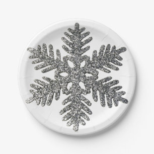 Silver Glitter Christmas Party Holiday Star Paper Plate