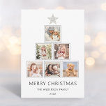 Silver Glitter | Christmas Photo Tree Holiday Card<br><div class="desc">Simple and modern Christmas photo tree | Holiday flat card features 6 photos with a faux silver glitter star and square frames and a silver glitter pattern on the back.</div>