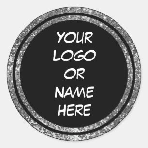 Silver Glitter Circle Double Border Classic Round Sticker