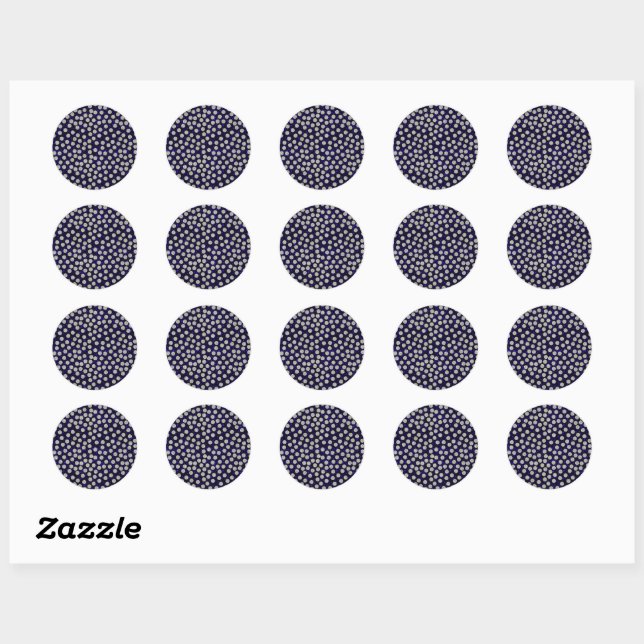 Silver Glitter Circles and Blue Dots  Classic Round Sticker (Sheet)